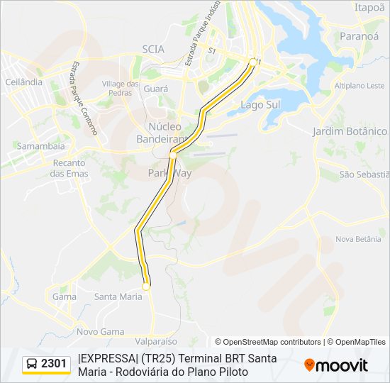 Mapa da linha 2301 de ônibus
