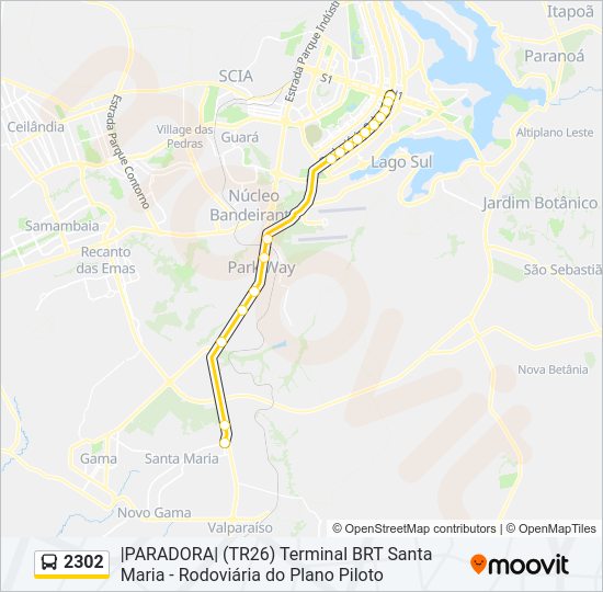 Mapa da linha 2302 de ônibus