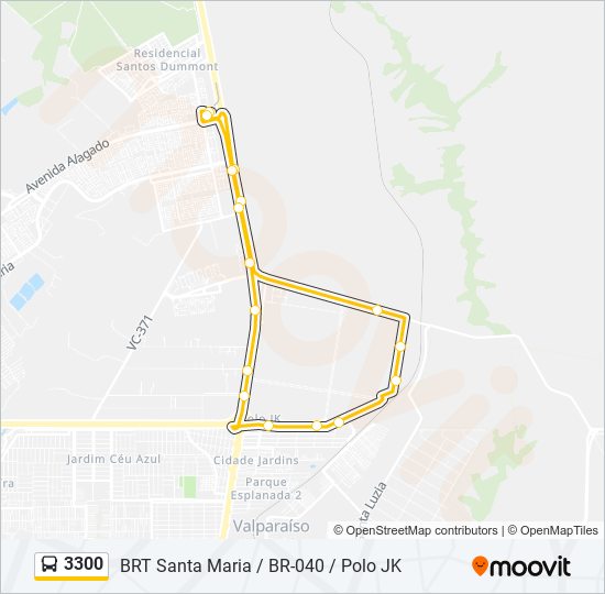 Mapa da linha 3300 de ônibus