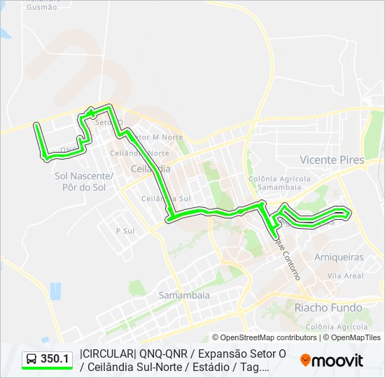 Mapa da linha 350.1 de ônibus