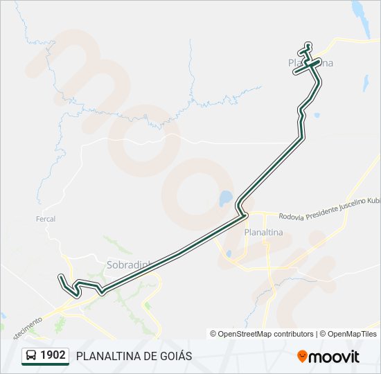 Mapa da linha 1902 de ônibus