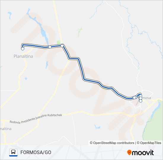 Mapa da linha FORMOSA/GO - PLANALTINA DE GOIÁS de ônibus