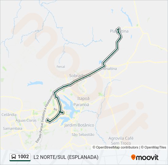 Mapa da linha 1002 de ônibus