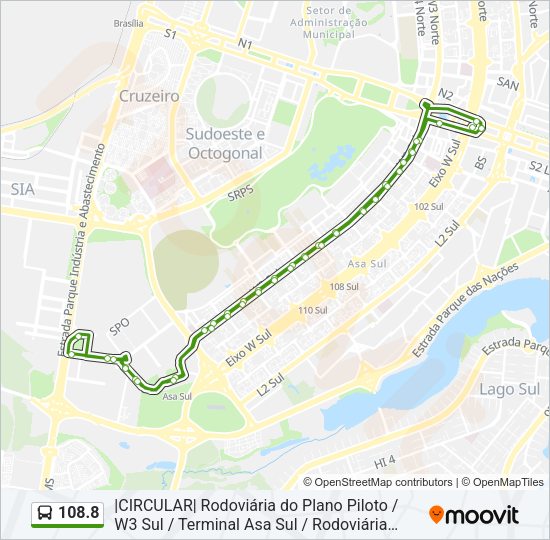 Mapa da linha 108.8 de ônibus
