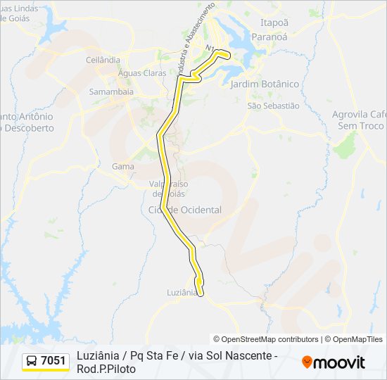 Mapa da linha 7051 de ônibus