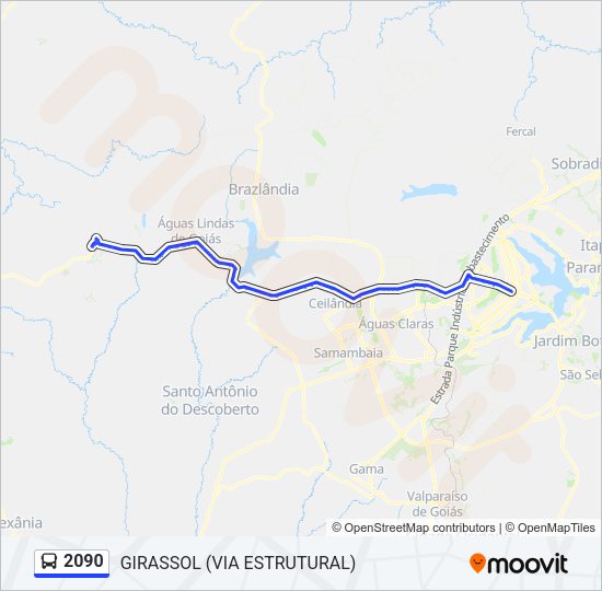 Mapa da linha 2090 de ônibus