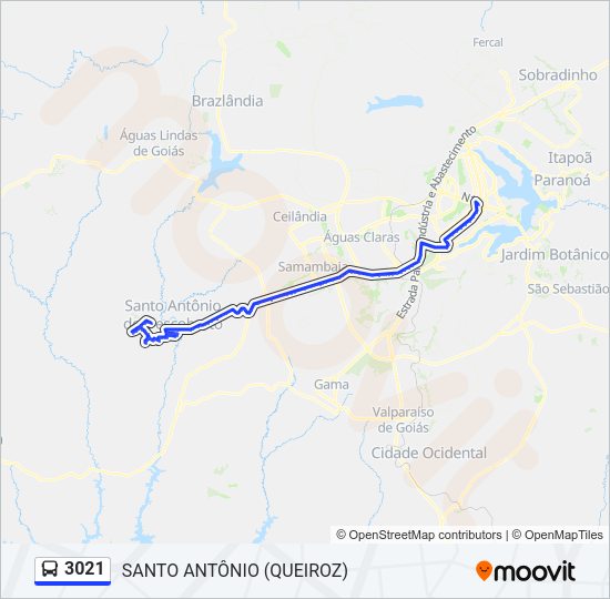 Mapa da linha 3021 de ônibus