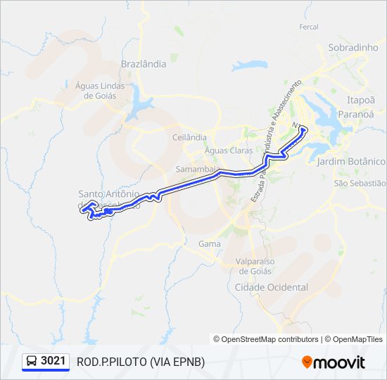 Mapa da linha 3021 de ônibus