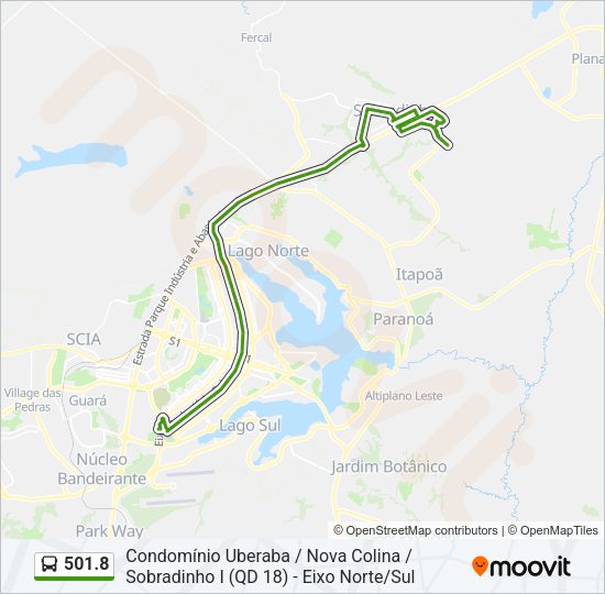 Mapa da linha 501.8 de ônibus