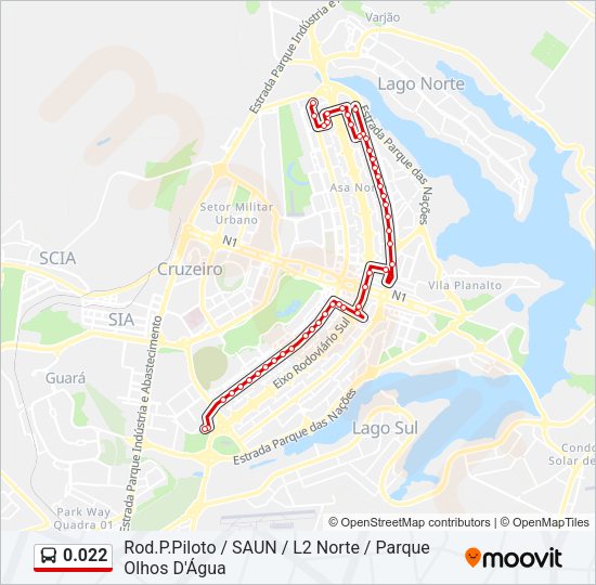 Mapa da linha 0.022 de ônibus