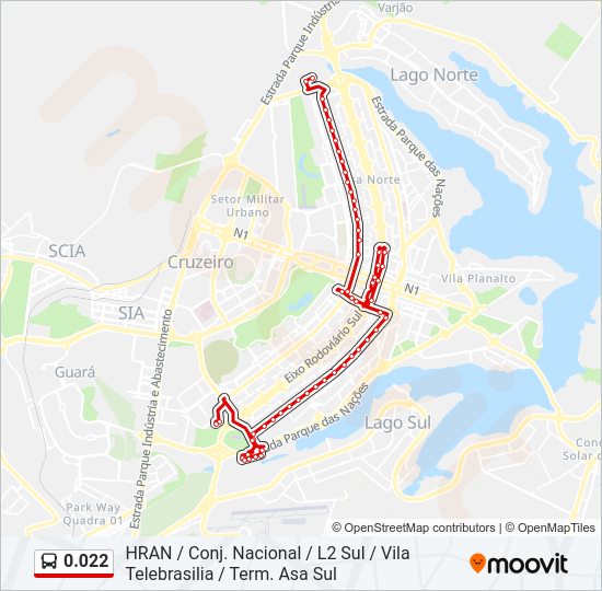 Mapa da linha 0.022 de ônibus