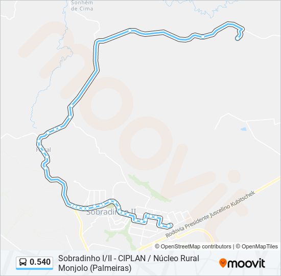 Mapa da linha 0.540 de ônibus