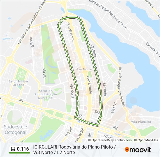 Mapa da linha 0.116 de ônibus