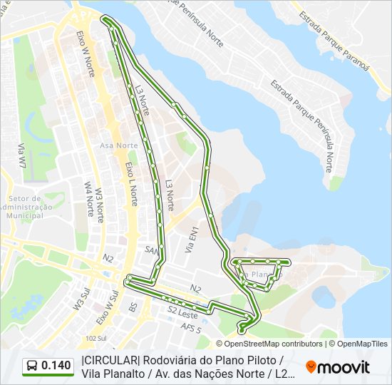 Mapa da linha 0.140 de ônibus