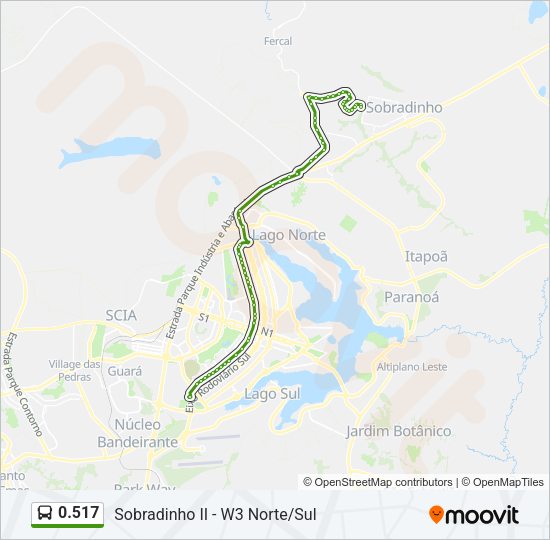 Mapa da linha 0.517 de ônibus