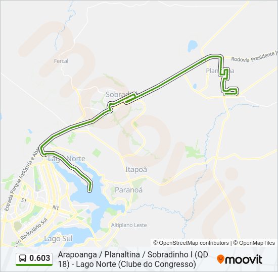 Mapa da linha 0.603 de ônibus