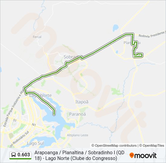 Mapa da linha 0.603 de ônibus