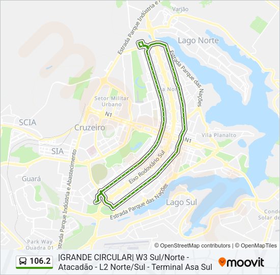Mapa da linha 106.2 de ônibus
