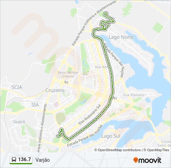 Mapa da linha 136.7 de ônibus