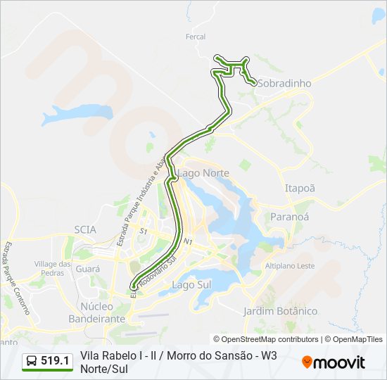 Mapa da linha 519.1 de ônibus