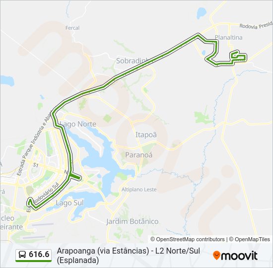 Mapa da linha 616.6 de ônibus