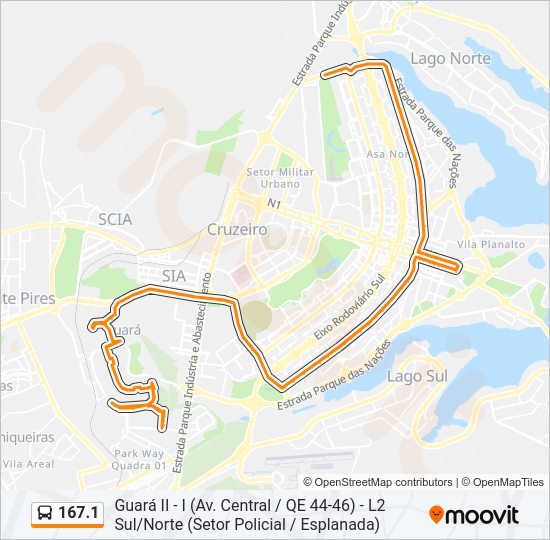 Mapa da linha 167.1 de ônibus