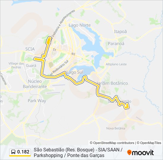 Mapa da linha 0.182 de ônibus