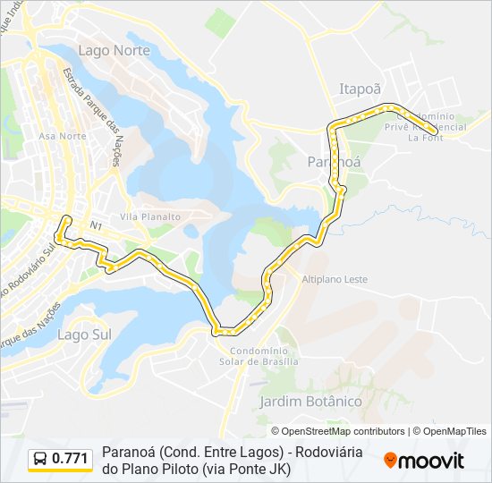 Mapa da linha 0.771 de ônibus