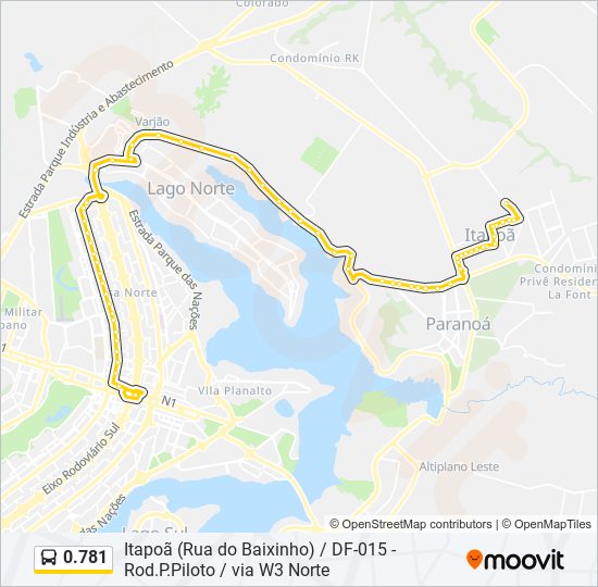 Mapa da linha 0.781 de ônibus