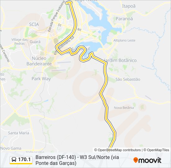 Mapa da linha 170.1 de ônibus