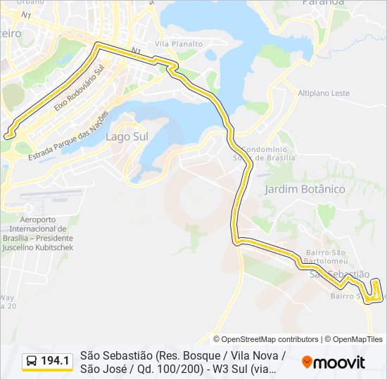 Mapa da linha 194.1 de ônibus