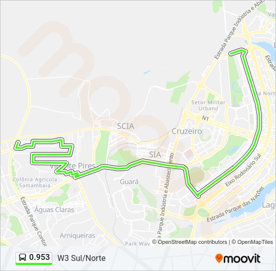 Mapa da linha 0.953 de ônibus
