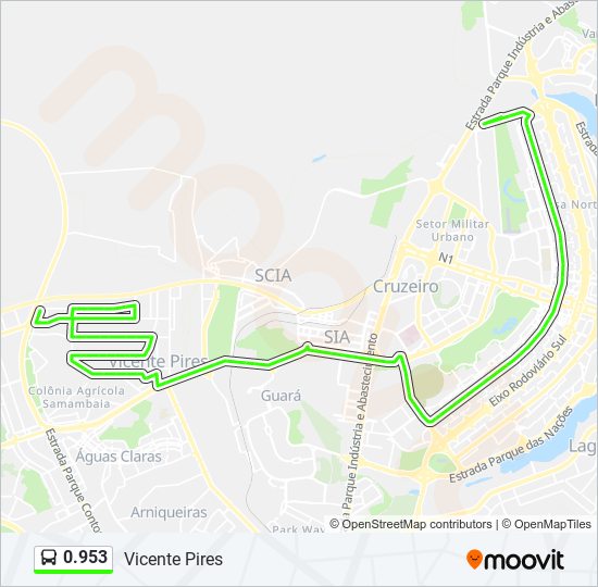 Mapa da linha 0.953 de ônibus
