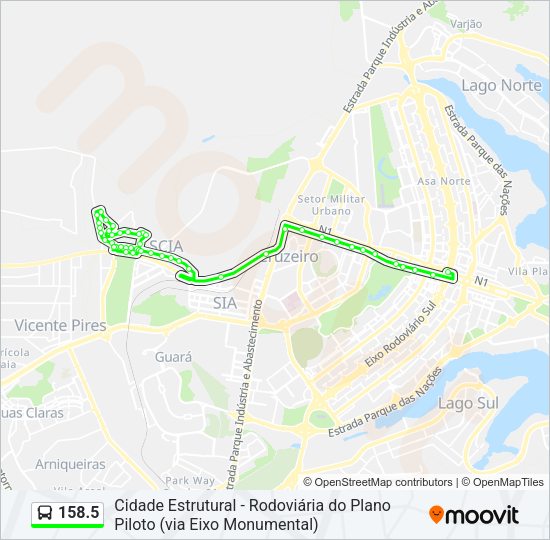 Mapa da linha 158.5 de ônibus