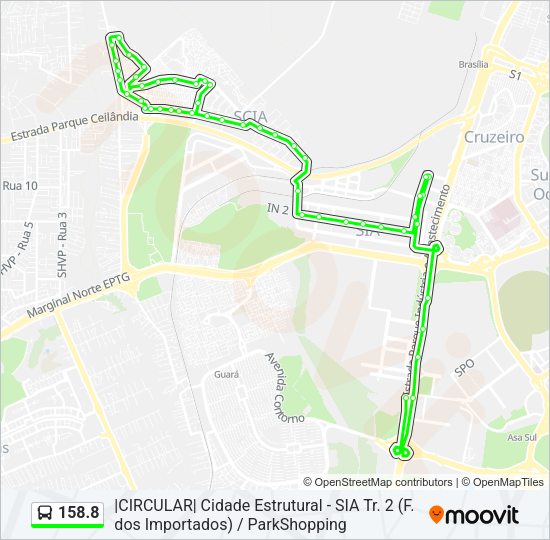 Mapa da linha 158.8 de ônibus