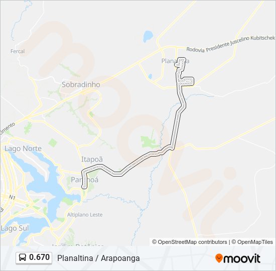 Mapa da linha 0.670 de ônibus
