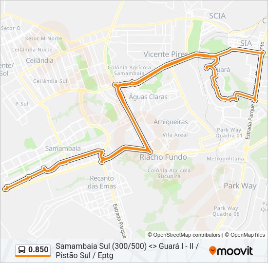 Mapa da linha 0.850 de ônibus