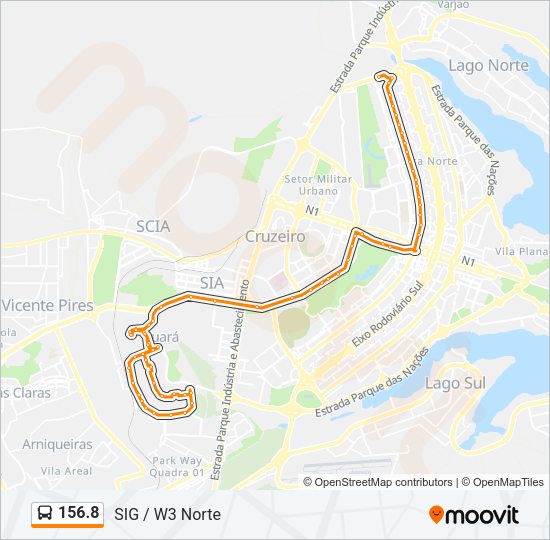 Mapa da linha 156.8 de ônibus