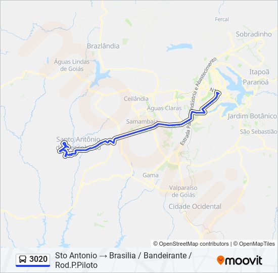 Mapa da linha 3020 de ônibus