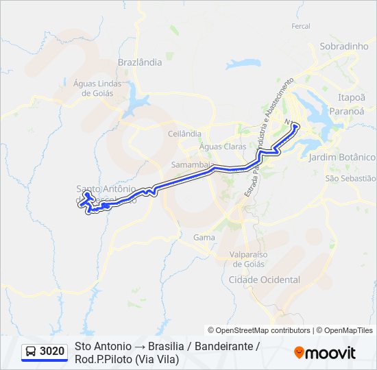 Mapa da linha 3020 de ônibus