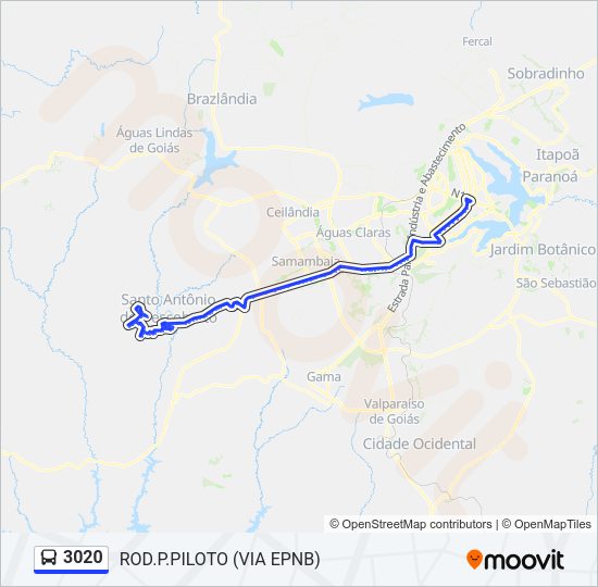 Mapa da linha 3020 de ônibus