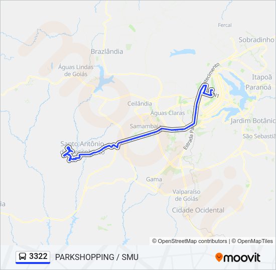 Mapa da linha 3322 de ônibus