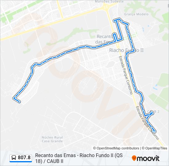 Mapa da linha 807.8 de ônibus