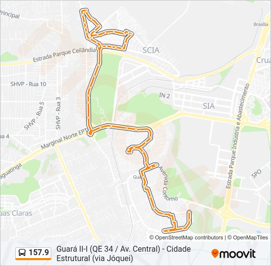 Mapa da linha 157.9 de ônibus