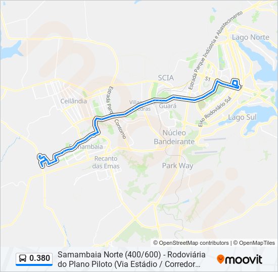 Mapa da linha 0.380 de ônibus