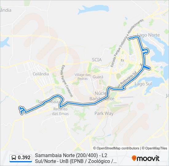 Mapa da linha 0.392 de ônibus