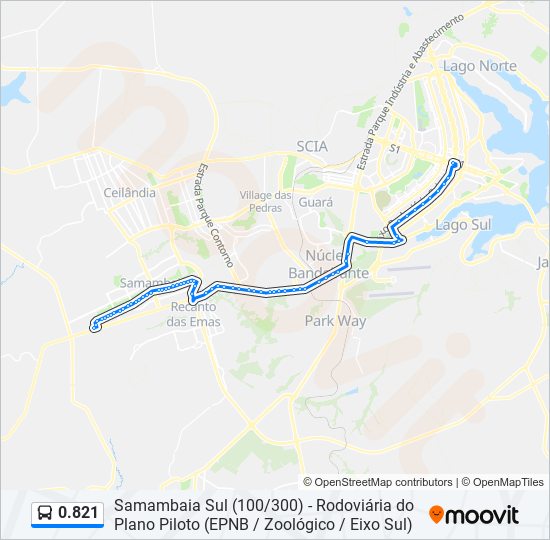 Mapa da linha 0.821 de ônibus