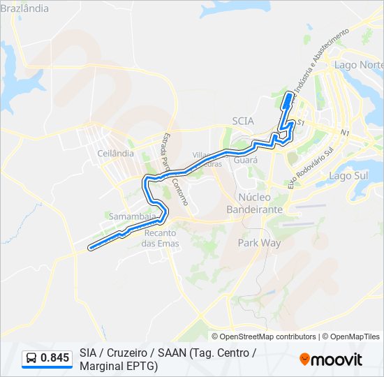 Mapa da linha 0.845 de ônibus