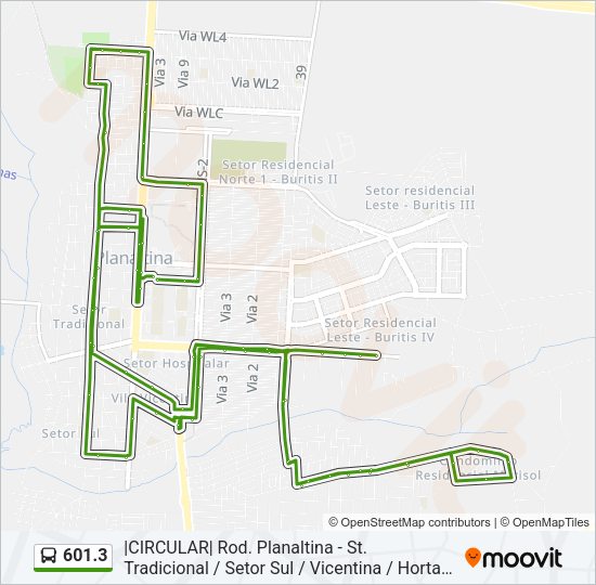 Mapa da linha 601.3 de ônibus
