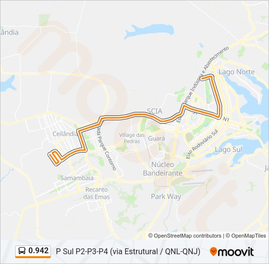 Mapa da linha 0.942 de ônibus